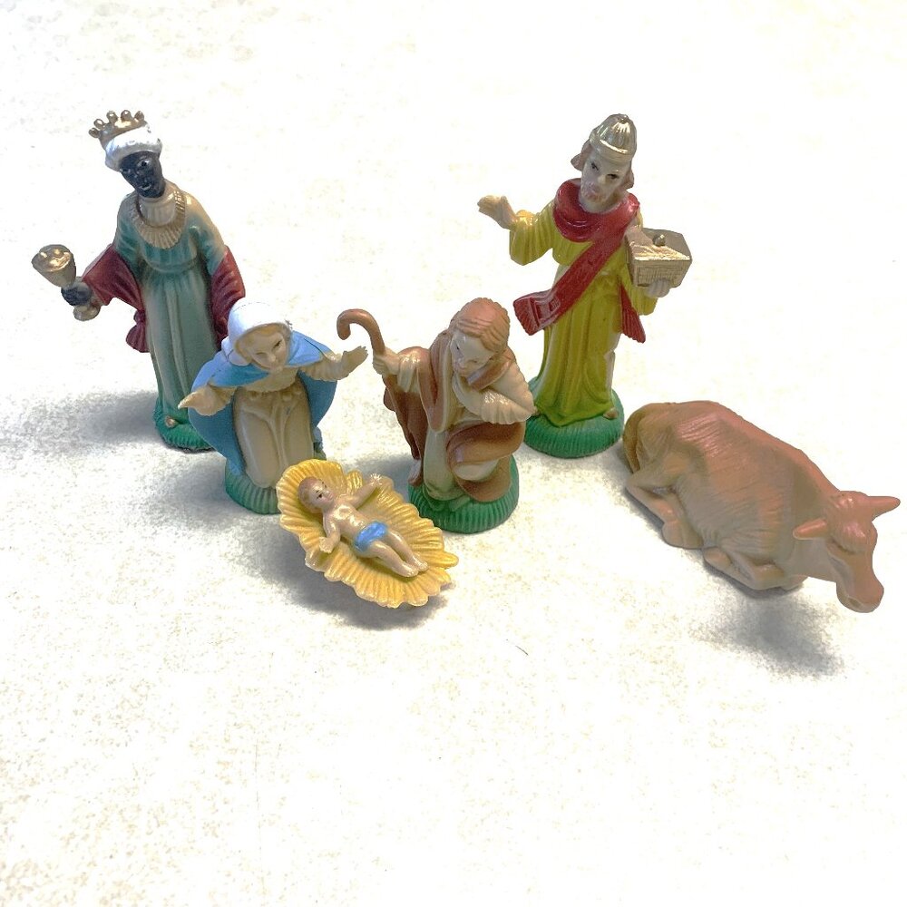 Vintage 6 Piece Christmas Nativity Set - Plastic Figures - Hong Kong